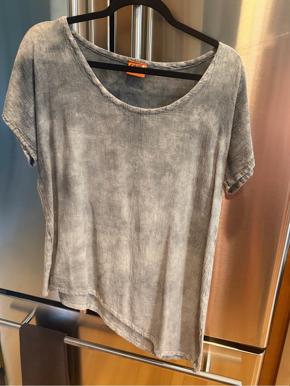 Oh My Gauze! Washed Gray Short Sleeve Scoop Neck Top